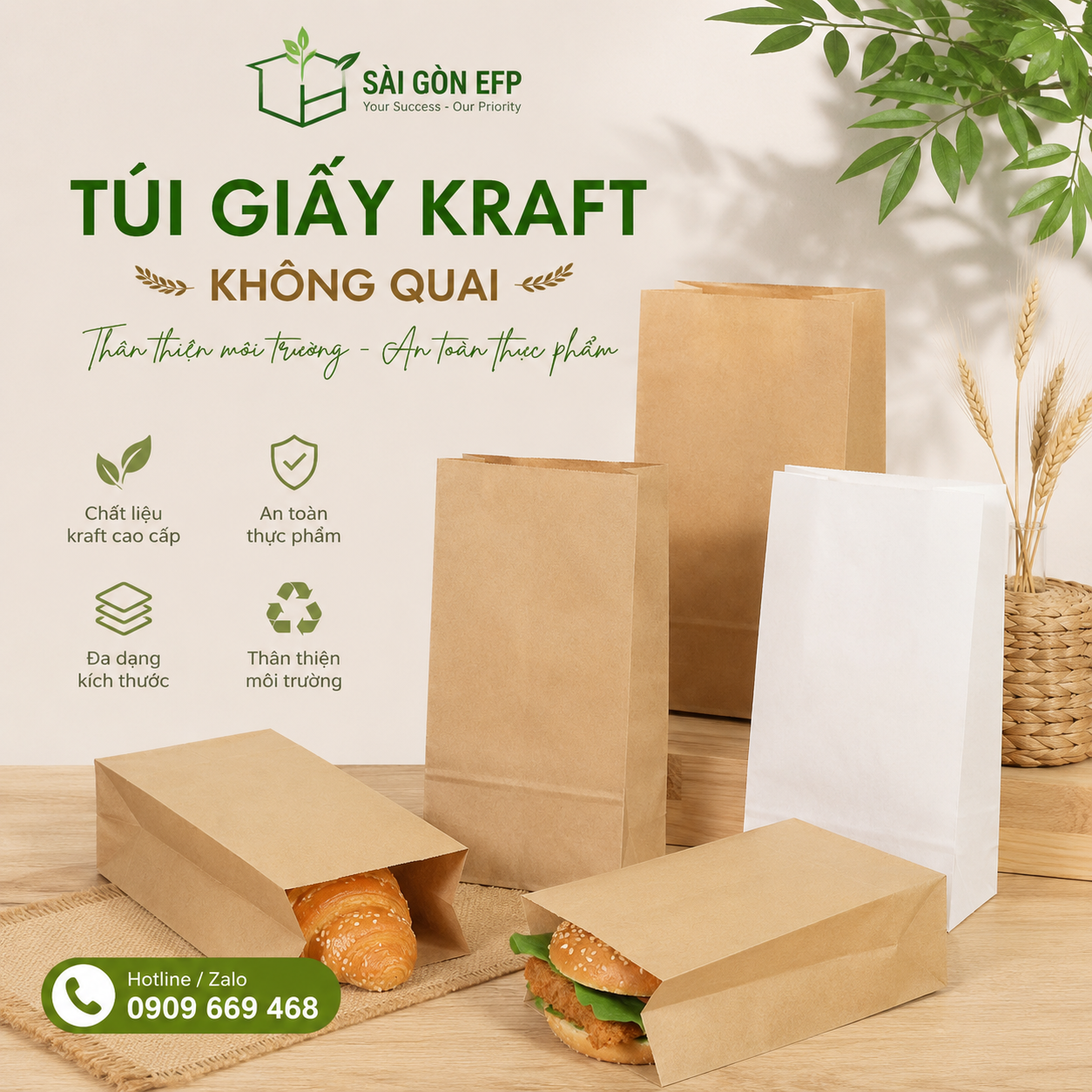 Túi Giấy Đáy Vuông Không Quai Đựng Thực Phẩm